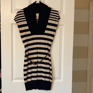 Navy and Tan Sweater Dress